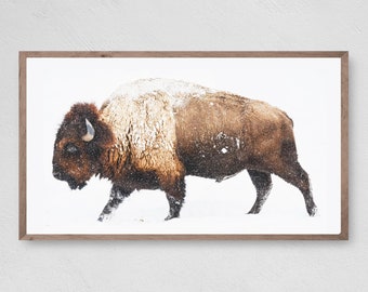 Buffalo in Snow, Winter Frame TV Art (Digital Download)