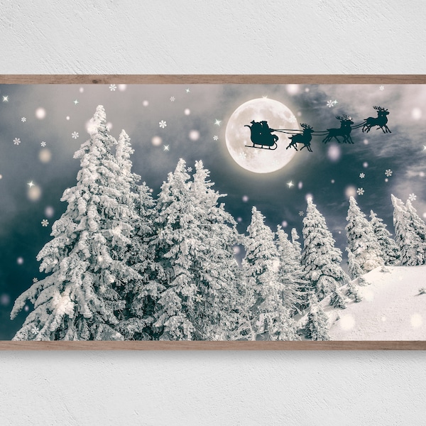 Samsung Frame TV Art per Natale, Partenza della vigilia di Natale di Babbo Natale, Inverno, Natale, Neve, Frame TV Art, Samsung Art TV, Download digitale