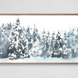 Samsung Frame TV Art Christmas, Snow Capped Trees Watercolor, Instant Download, Winter, Christmas, Frame TV Art, Samsung Art TV