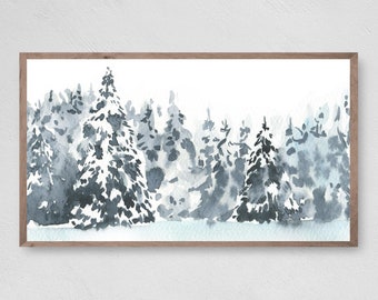 Samsung Frame TV Art Christmas, Snow Capped Trees Watercolor, Instant Download, Winter, Christmas, Frame TV Art, Samsung Art TV