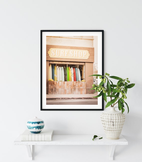 サーフショップ ビンテージ印刷物 Surf Shop by the Sea Print, Vintage Surfboards (digital Download