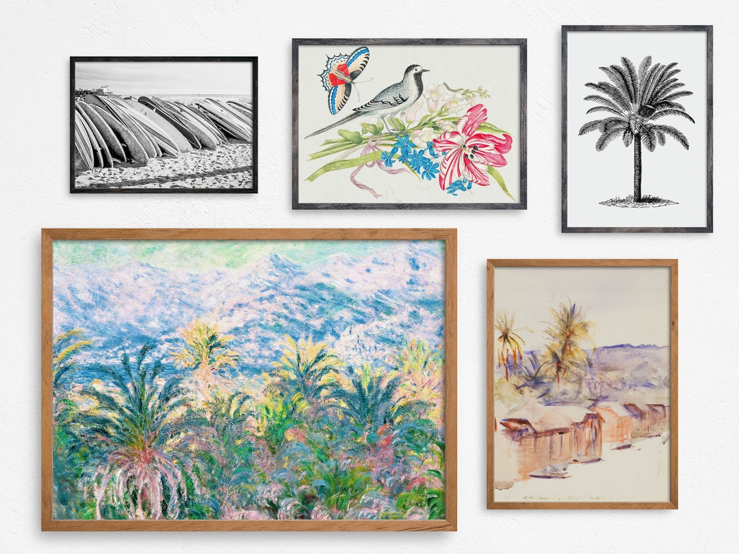 Vintage Tropical Print Gallery, Set of 5, Hawaiian Decor, Printable