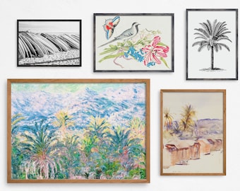 Vintage Hawaiian Tropical Prints, Set of 5, Boho Gallery Wall Art (Digital Download)