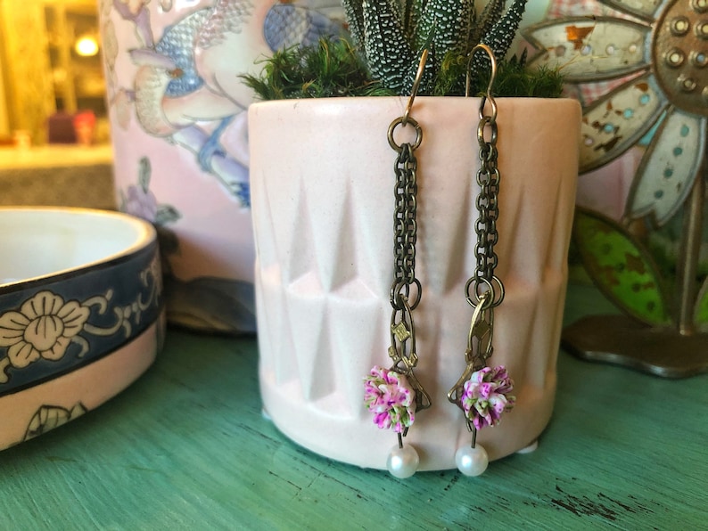 Shabby Floral Brass Dangles