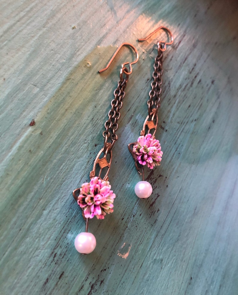 Shabby Floral Brass Dangles