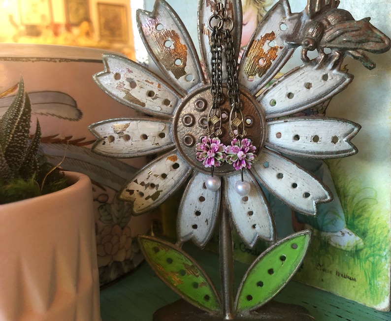 Shabby Floral Brass Dangles