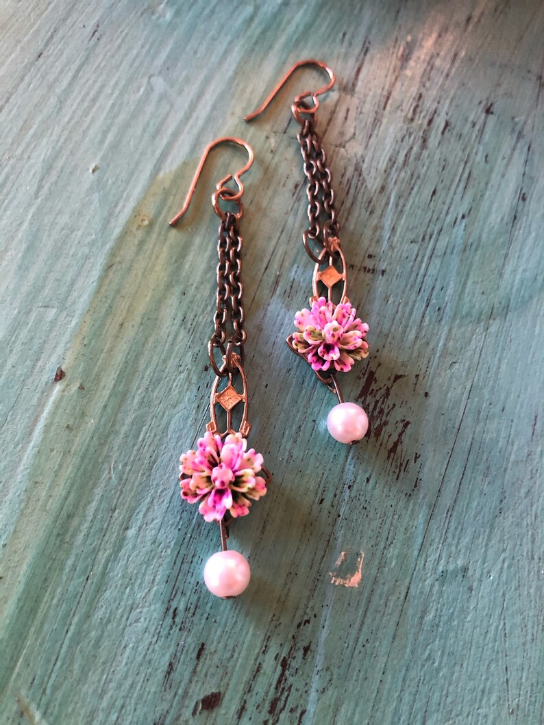 Shabby Floral Brass Dangles