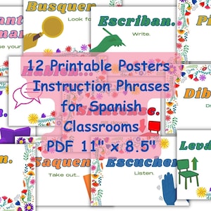 12 Spanish Instruction/Direction Vocabulary Posters 11&quot;x8.5&quot; PDF Classroom Decor