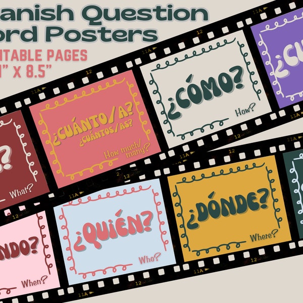 Spanish Question Word Printable Posters PDF 11x8.5 Letter