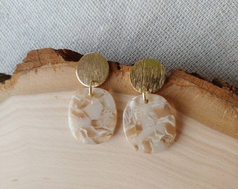 Pendientes acrílicos neutros con poste bañado en oro, pendientes simplistas, pendientes de caparazón de tortuga, pendientes de acetato, colgante de forma ovalada