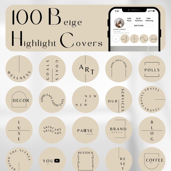 100 Beige Aesthetic Instagram Story Highlight Covers | Minimalist Text  Icons | Beige Aesthetic  | Neutral Instagram Highlights
