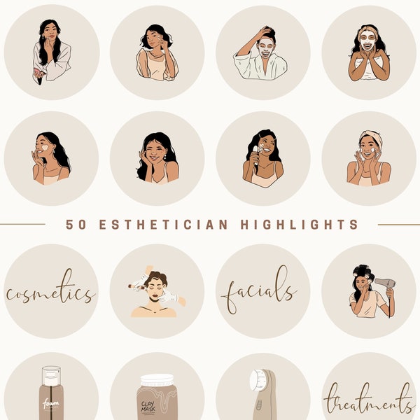 50 Esthetician Instagram Highlight Icons| Hautpflege instagram Highlight Covers | Beauty Instagram Highlight Cover für Kosmetikerinnen