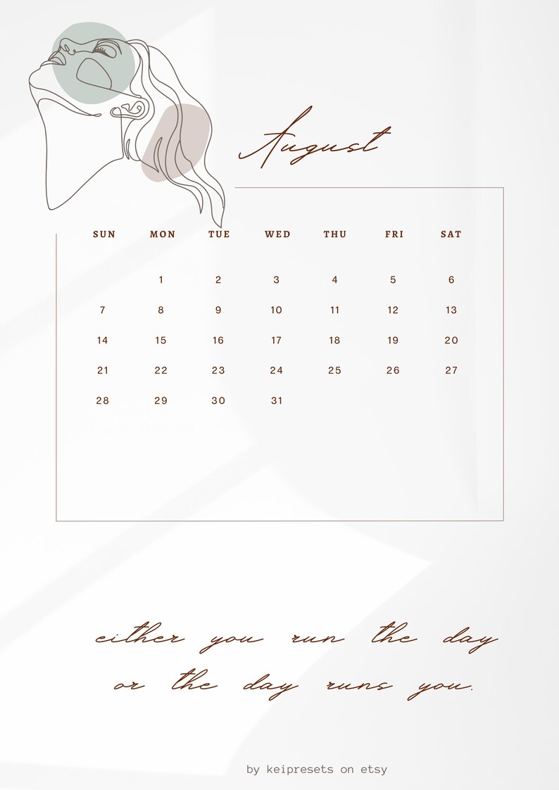 Female Line Art Calendar 2022 Minimalist Wall Calendar Etsy