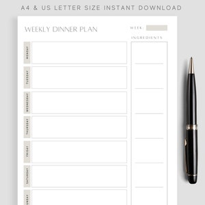 Weekly Dinner Planner | Printable Weekly Meal Planner | Instant ...
