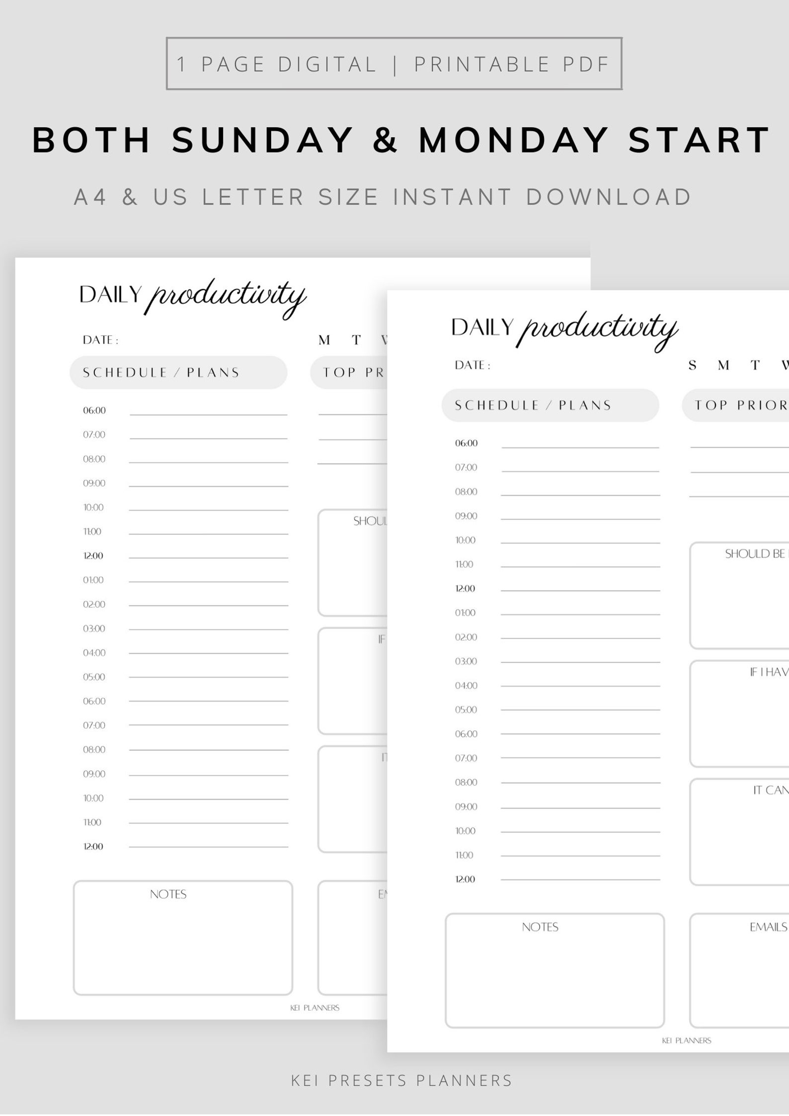 Printable Daily Productivity Planner Daily Planner Work - Etsy