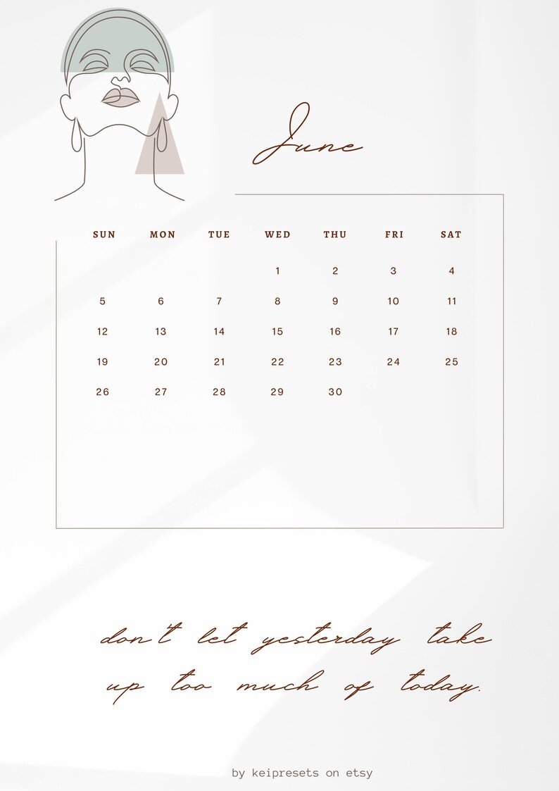 Female Line Art Calendar 2022 Minimalist Wall Calendar Etsy