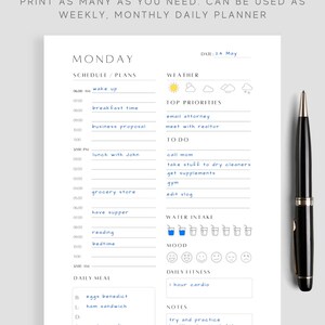 Printable 7 Day Planner | Daily Planner | Work Planner | Weekly Planner ...