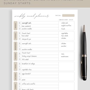 Weekly Minimalist Meal Plan Printable Weekly Meal Planner - Etsy