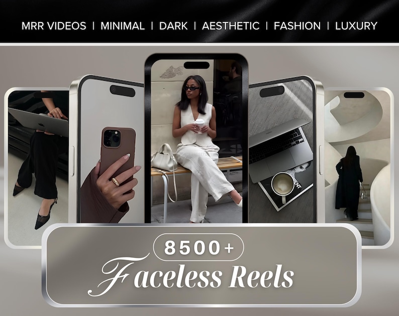 8500+ Aesthetic Faceless Reels | MRR PLR Canva Videos (Digital Download) image 1