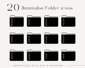 20 Minimalist Folder Icons | Desktop Folder Covers for Mac and Windows| Dark Aesthetic Desktop Folders | Dark Folder Icons | Black Icons