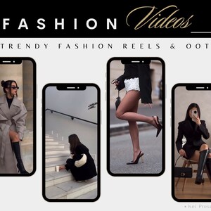 May include: Four images of women wearing different outfits. The images are displayed on a white background with the text "FASHION Videos" and "TRENDY FASHION REELS & OOTD" at the top. The text "Kei Presets" is at the bottom of the image.