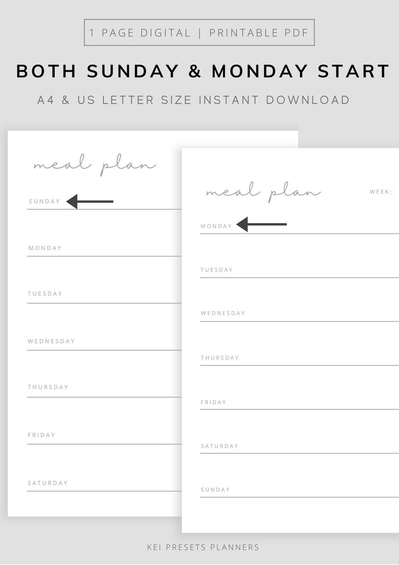 Minimalist Meal Plan| Printable Weekly Meal Planner | Instant Download ...