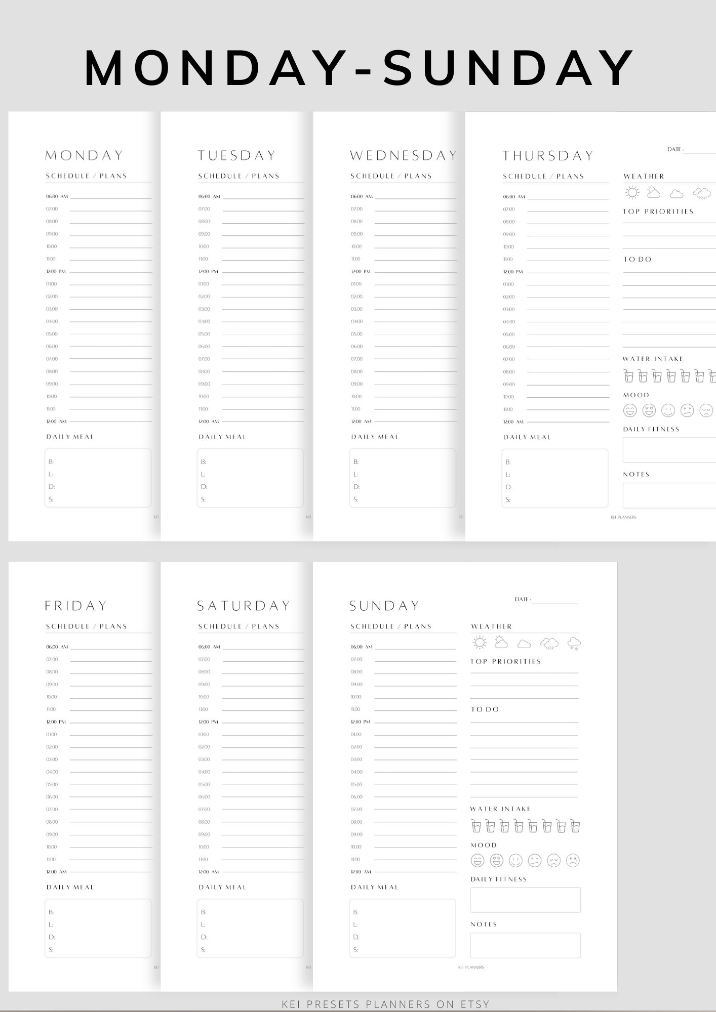 printable 7 day planner daily planner work planner etsy