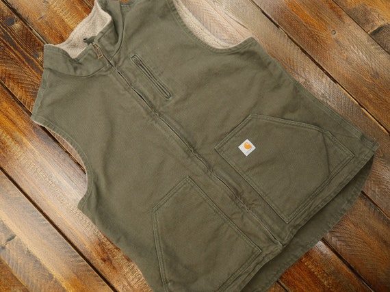 Vintage Carhartt Sherpa Lined Vest Size Youth Larg