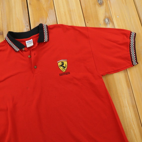 Ferrari Racing Checkered Flag Collared Vintage 90s
