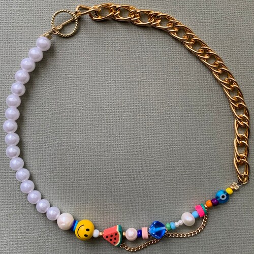 Trendy Faux Pearl Charm Necklace/bead 