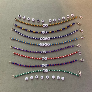 Customizable College Beaded Bracelet/Custom Colors/Handmade to Order/University Merchandise/Graduation Gift for Students/Crafted by Emi