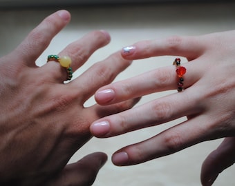 Bague assortie Wanda Maximoff & Comic Vision pour meilleurs amis ou couples/Bijoux en pierre enveloppée de fil métallique et perles de rocaille inspirés de WandaVision