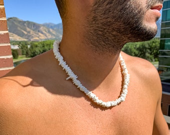 Square White Puka Shell Neckace for Men 