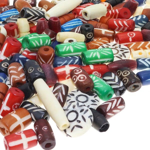 120 Assorted Ox Bone Beads for Jewelry Making, Multi-color Natural Bone Bead