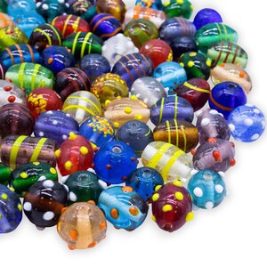 100 Assorted Glass Beads for Jewelry Making Adults, Bulk Glass Beads for Crafts, Lampwork Murano Bead Mix for Bracelets and Necklaces