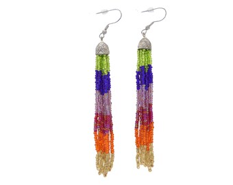 Beaded Tassel Shoulder Duster Earrings - Handmade and Vintage Dangle Earrings