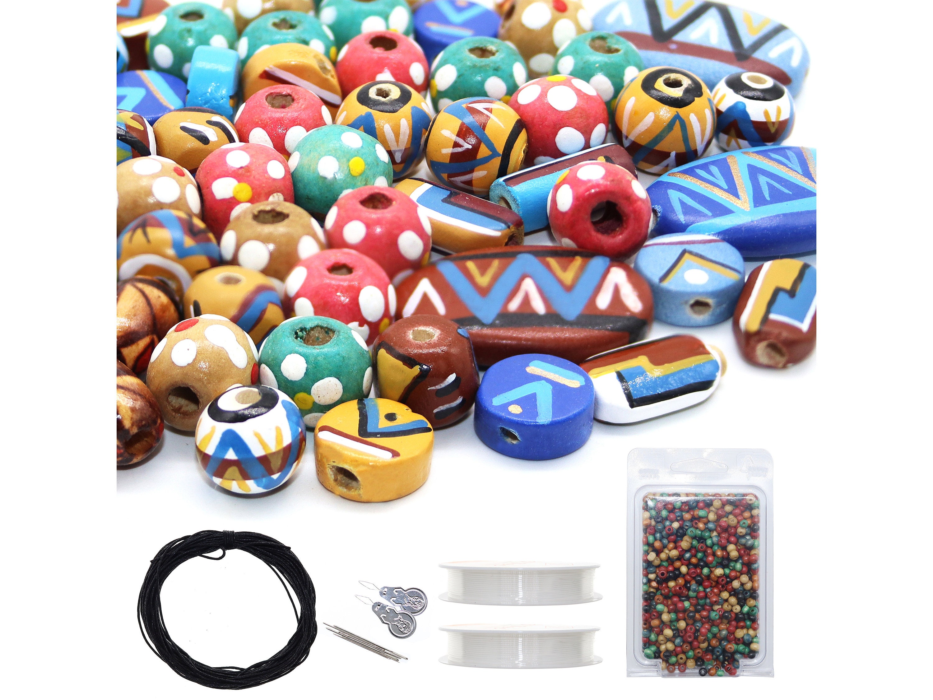 100 PCS Hand Painted Wooden Beads and 4mm Assorted Wood Beads Etsy