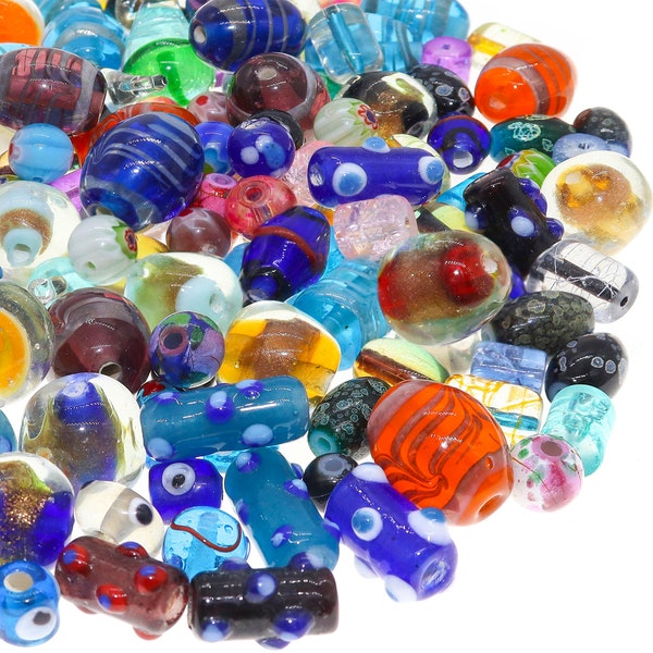 50 PCS Assorted Glass Beads for Jewelry Making Adults, Large and Small Bulk Glass Beads for Crafts, Craft Lampwork Murano Bead Mix