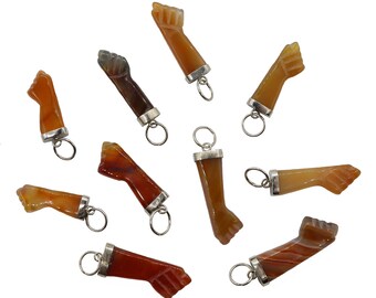 Agate Mano Figa Pendants - 10 pcs set - Vintage Handmade Supply from Brazil Natural Agate Fist Pendant