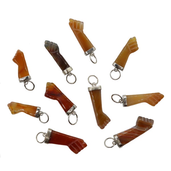 Agate Mano Figa Pendants - 10 pcs set - Vintage Handmade Supply from Brazil Natural Agate Fist Pendant