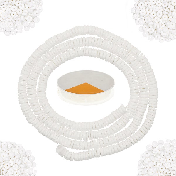 White Puka Shell Heishi Beads for Jewelry Making Adults, 24 Inch Strand Natural Thin Flat Seashell Pukka Shell Beads