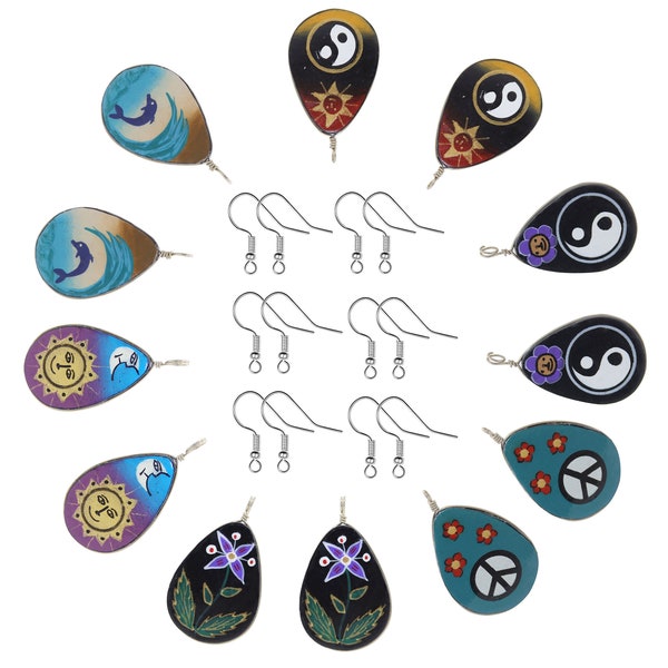 Fun-Weevz 12 Assorted Terracotta Pendants for Jewelry Making, Hand Painted Teardrop Pendants