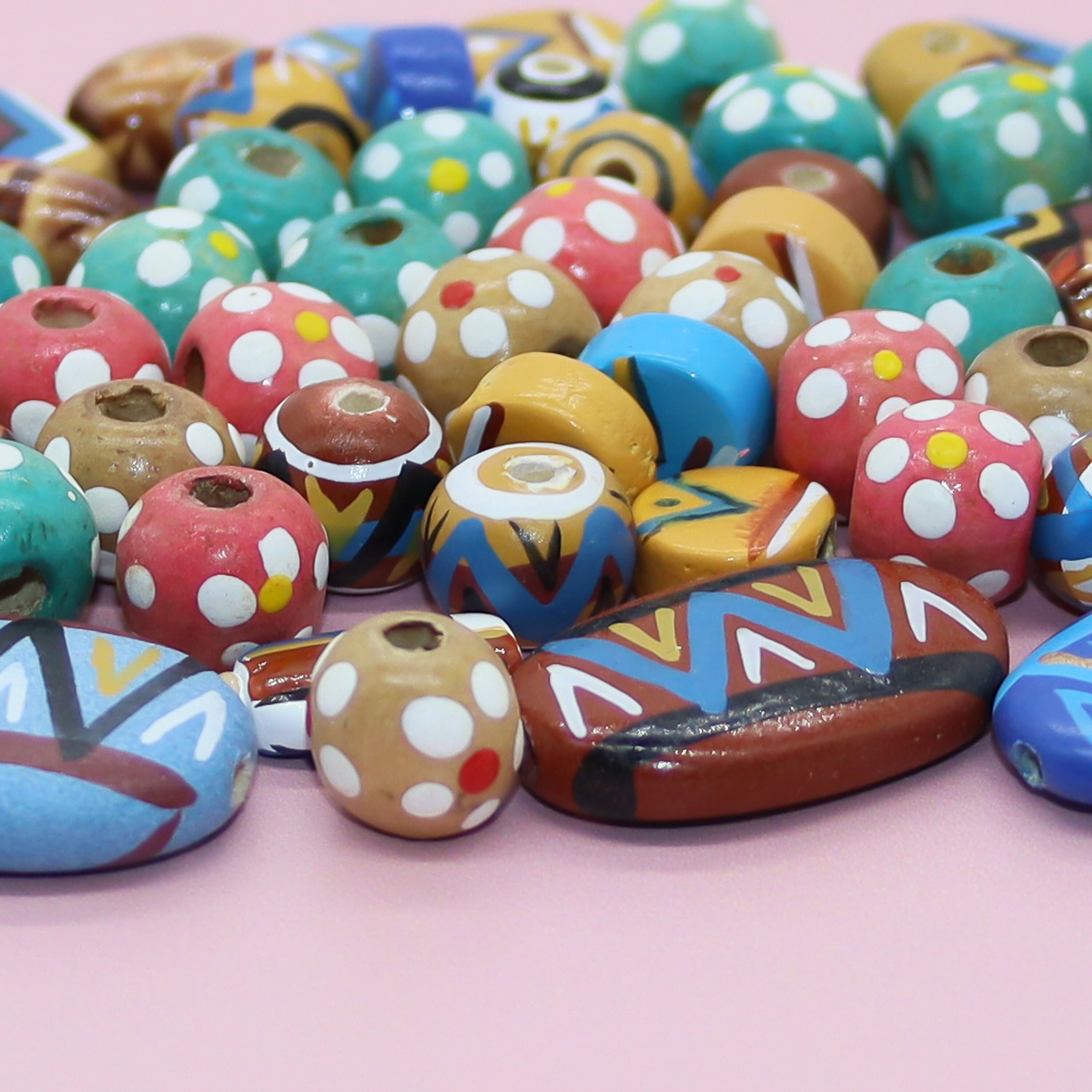 100 PCS Hand Painted Wooden Beads and 4mm Assorted Wood Beads Etsy