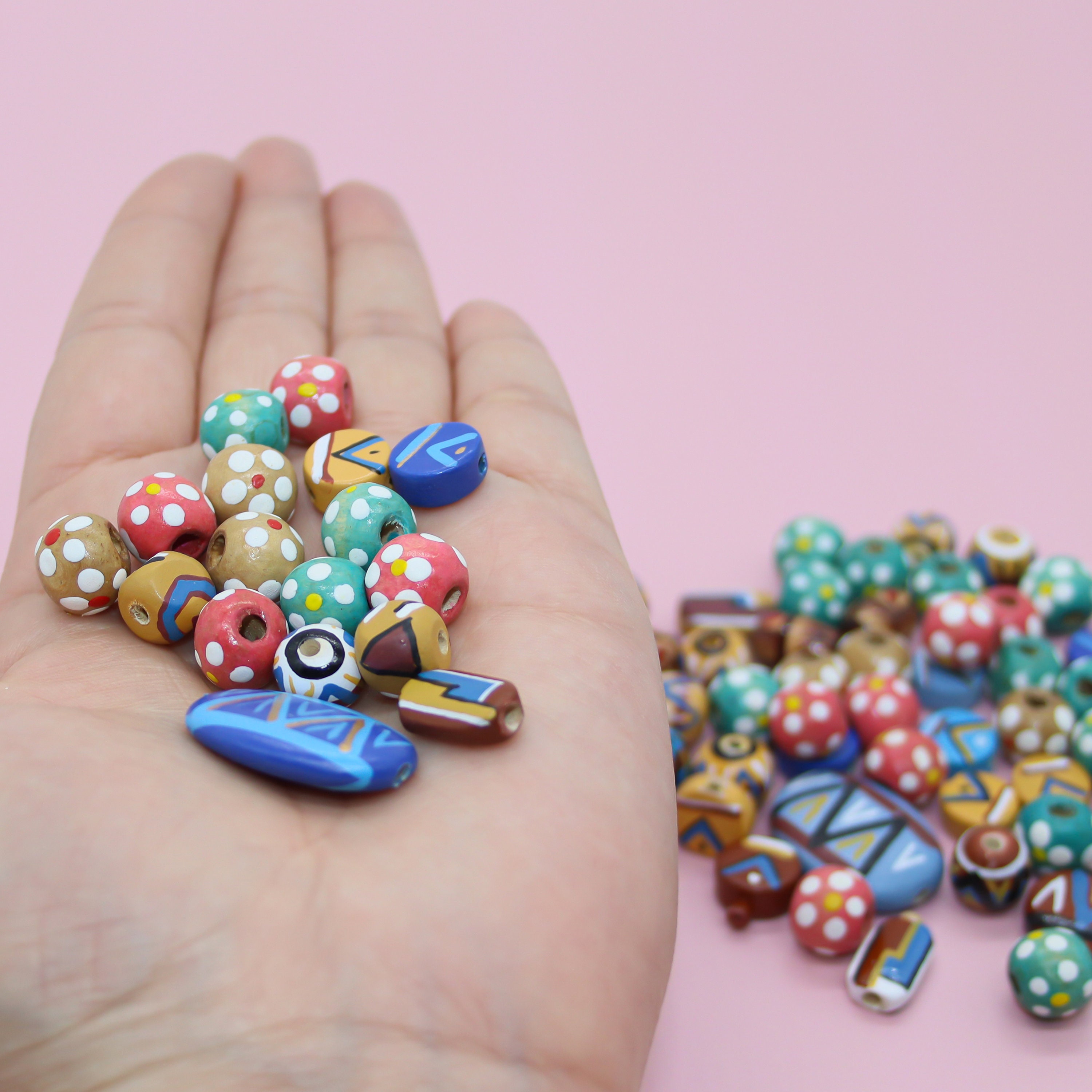 100 PCS Hand Painted Wooden Beads and 4mm Assorted Wood Beads Etsy