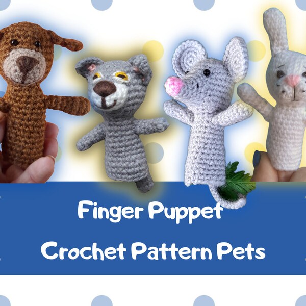 Pets finger puppets crochet pattern Amigurumi animals pattern