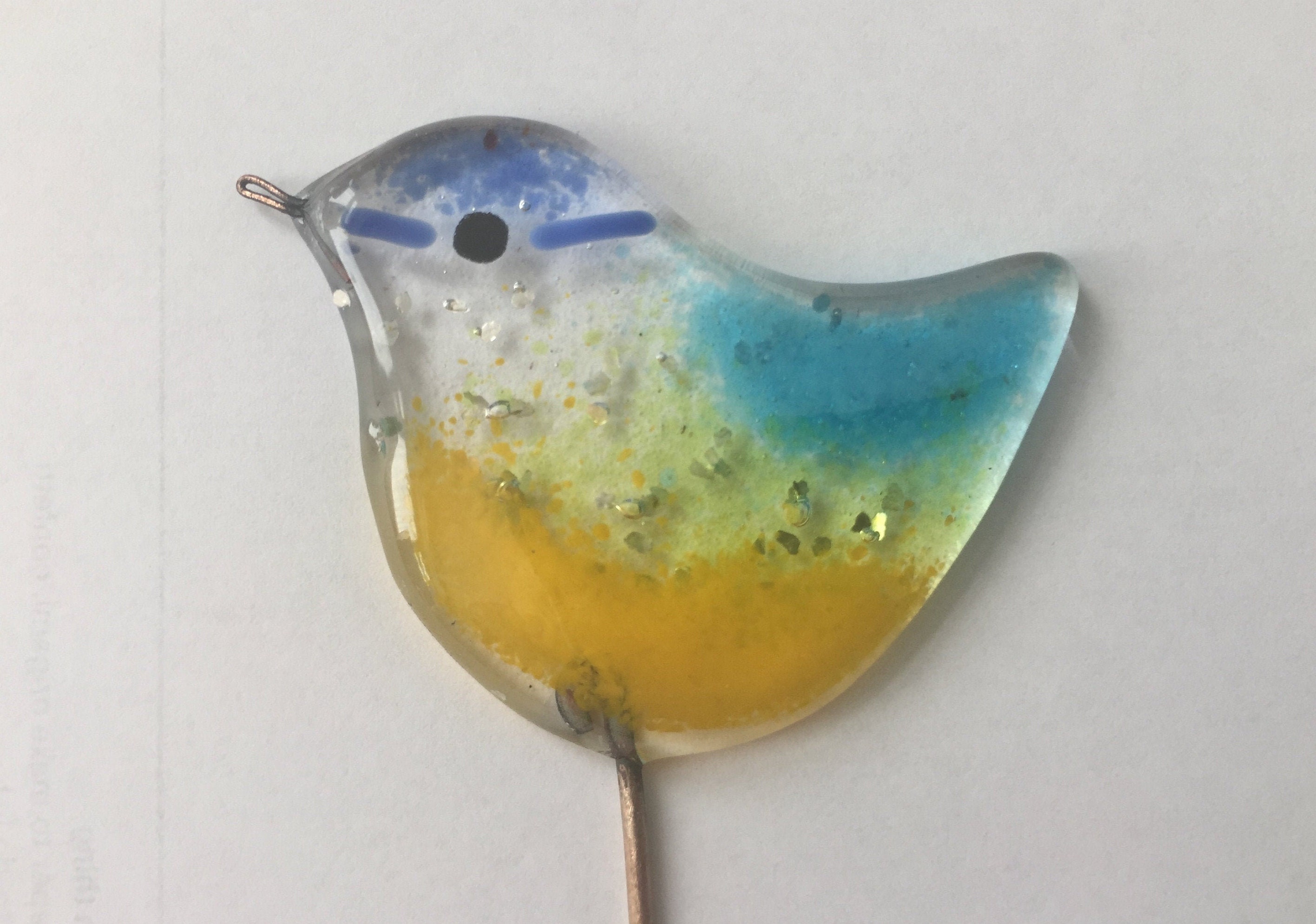 Blue Tit Plant Pot Decoration. Fused Glass Bird Light Catcher. - Etsy UK