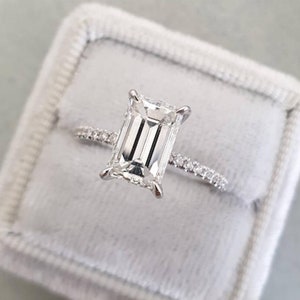 1.88 Ct Near White Emerald Cut Solitaire Moissanite Ring/ Engagement Ring/ Simulated Diamond Ring/ Bridal Ring For Christmas Gifts Jewelry