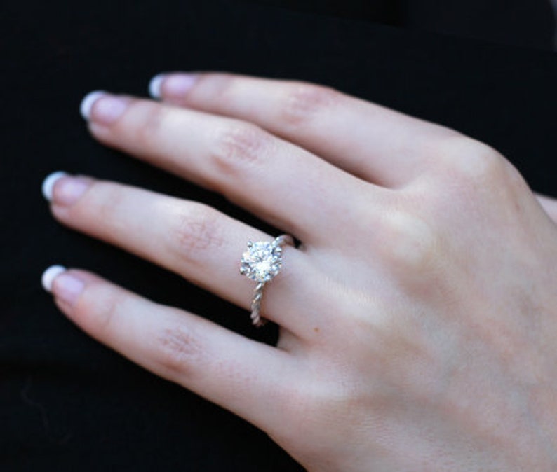 2 CT Round Moissanite Wedding Ring Brilliant cut Engagement Ring Twisted rope Engagement ring 4 Prong diamond Solitaire Ring