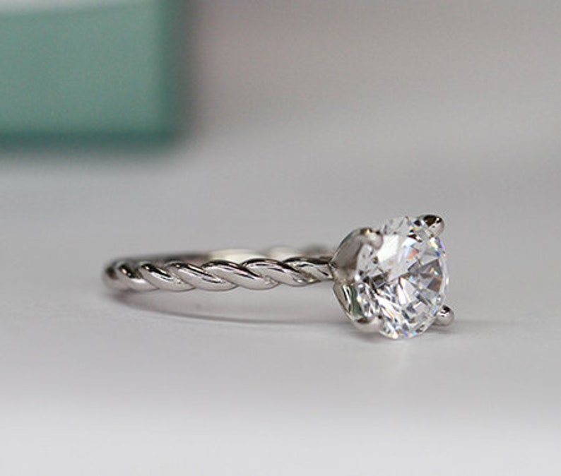 2 CT Round Moissanite Wedding Ring Brilliant cut Engagement Ring Twisted rope Engagement ring 4 Prong diamond Solitaire Ring