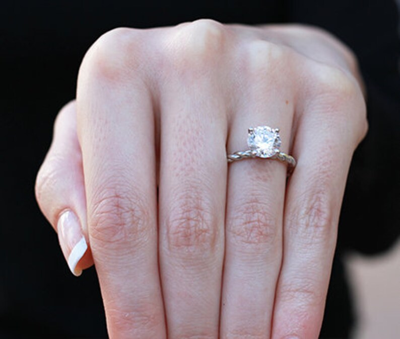 2 CT Round Moissanite Wedding Ring Brilliant cut Engagement Ring Twisted rope Engagement ring 4 Prong diamond Solitaire Ring
